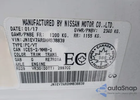 2017 Infiniti Q50 3.0T Premium/3.0T Signature Edition/3.0T Sport z USA, uszkodzony, nr VIN JN1EV7AR0HM838839